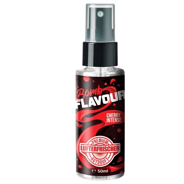 ShinyChiefs FLAVOUR BOMB Cherry Intense - Autoduft mit Kirsche Geruch - Premium Lufterfrischer für den Auto-Innenraum, neutralisiert unangenehme Gerüche im Auto, hochergiebig, Pumpsprühflasche, 50ml