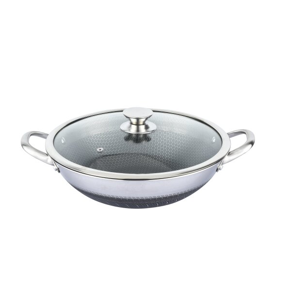 Wok Topf 32cm Edelstahl Wabenstruktur Ø32cm Induktion Anti Haft Kratzfest