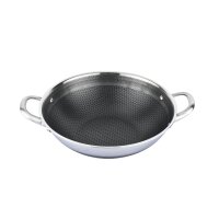 Wok Topf 32cm Edelstahl Wabenstruktur Ø32cm Induktion Anti Haft Kratzfest