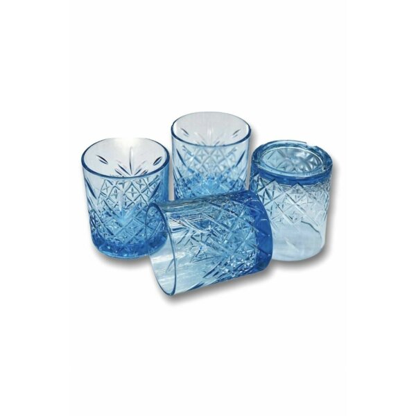 Pasabahce 52790 Whisky Glas Tumbler Timeless im Kristall-Design, Höhe 9,6 cm, 345 ml, 4 Stück, Retro-Design blau