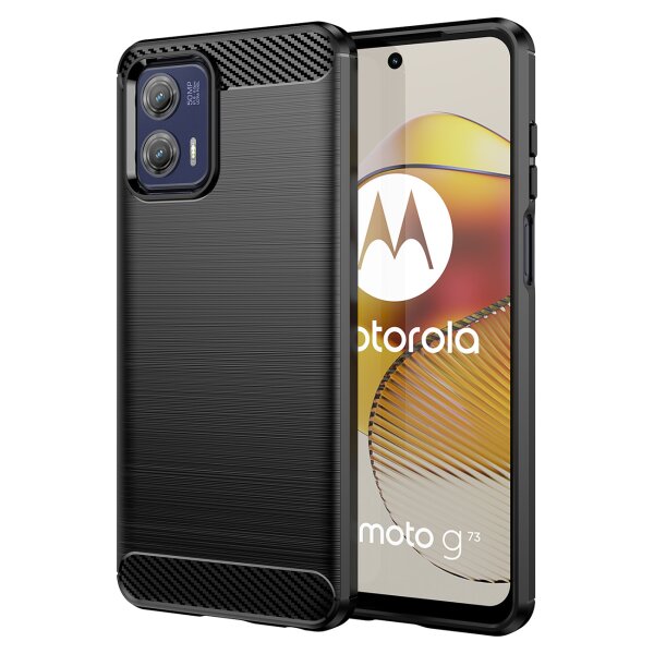 Carbon Case kompatibel mit Motorola Moto G73 5G flexible Silikon Carbon Hülle schwarz