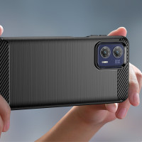 Carbon Case kompatibel mit Motorola Moto G73 5G flexible Silikon Carbon Hülle schwarz