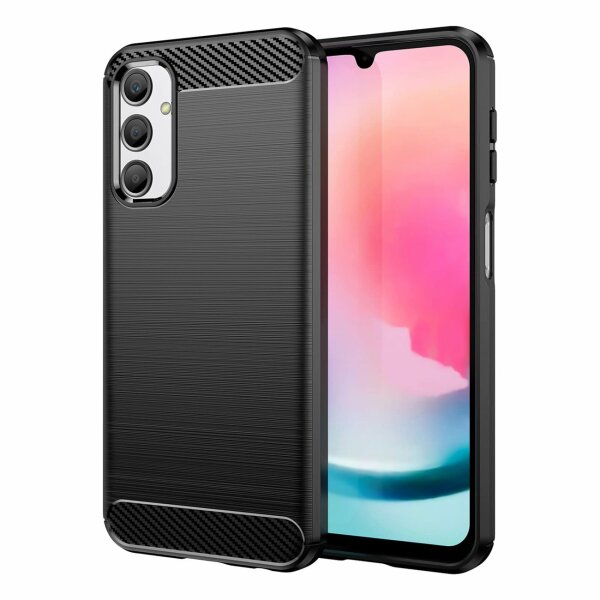 Carbon Case kompatibel mit Samsung Galaxy A24 4G flexible Silikon Carbon Hülle schwarz