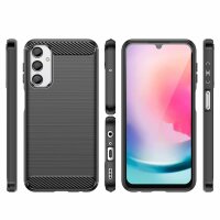 Carbon Case kompatibel mit Samsung Galaxy A24 4G flexible Silikon Carbon Hülle schwarz