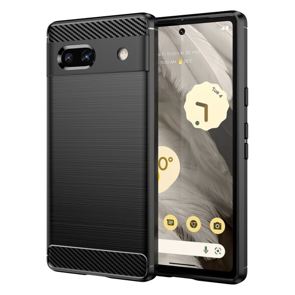 Carbon Case kompatibel mit Google Pixel 7a flexible Silikon-Carbon-Hülle schwarz