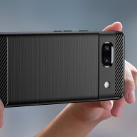 Carbon Case kompatibel mit Google Pixel 7a flexible Silikon-Carbon-Hülle schwarz