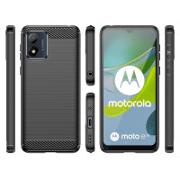Carbon Case kompatibel mit Motorola Moto E13 flexible Silikon-Carbon-Hülle schwarz