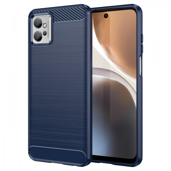 Carbon Case kompatibel mit Motorola Moto G32 flexible Silikon-Carbon-Hülle blau
