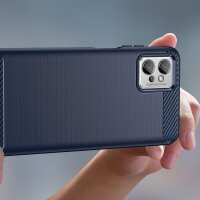 Carbon Case kompatibel mit Motorola Moto G32 flexible Silikon-Carbon-Hülle blau