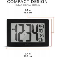 Marathon Atomic Wanduhr | Große Digitale Uhr mit gebürstetem Stahl-Finish | Selbsteinstellend & Einstellbar | Innentemperatur | Ideal für Heimbüro
