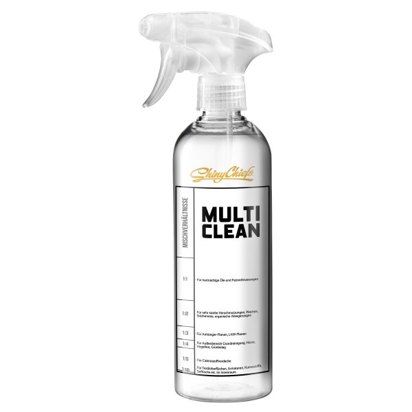 ShinyChiefs MULTI CLEAN MISCHVERHÄLTNIS FLASCHE - Leere Sprühflasche für die Dosierung von hochkonzentriertem Auto Allzweckreiniger - Dosier-Hilfe mit Skala zum Verdünnen von Reinigungsmitteln, 500ml