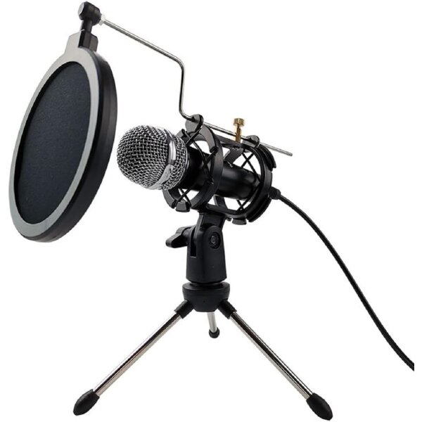 Varr Gaming Mikrofon Scenic Jack 3,5MM SCHWARZ + POP Filter + Shock Basket + STATIV + Adapter