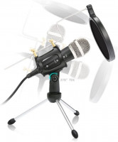 Varr Gaming Mikrofon Scenic Jack 3,5MM SCHWARZ + POP Filter + Shock Basket + STATIV + Adapter