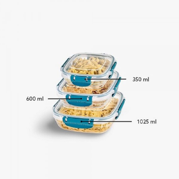 MICHELINO 3-tlg. Frischhaltedosen-Set Serie Nora Lebensmittelbehälter Vorratsbehälter Petrol