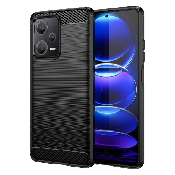 Carbon Case Hülle kompatibel mit Xiaomi Redmi Note 12 5G flexible Silikon-Carbon-Hülle schwarz