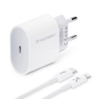 Wozinsky Netzladegerät Schnellladegerät USB C PD 20W + USB C / iPhone-Anschluss Kabel 1m Weiß