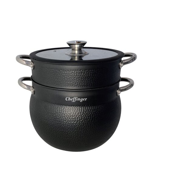 3 tlg Kuskus Topf 8L Dampfgarer COUSCOUS Ø24cm Dampfkocher Gemüse Steamer Induktion Mantykocher schwarz