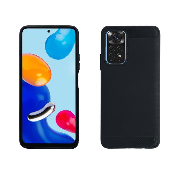 Silikon Hülle Carbon kompatibel mit XIAOMI REDMI NOTE 11s Case TPU Soft Handyhülle Cover Schutzhülle Schwarz