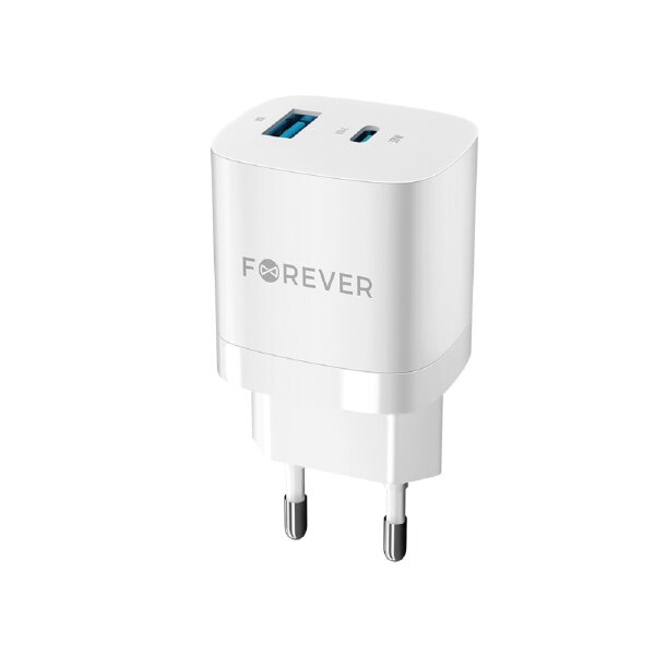 Forever TC-05 GaN PD QC Netzladegerät 1x USB-C 1x USB 33W Handy-Ladegerät Weiß