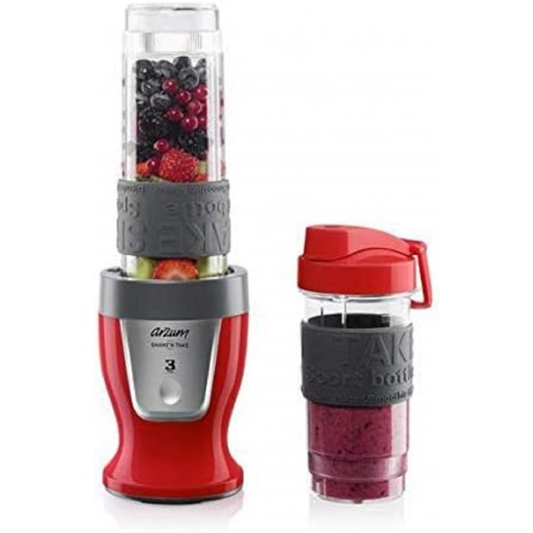 Arzum AR1032 ShakeN Take Personal Blender, BPA-frei, Tropfschutz-Trinkklappe, 570 ml und 400ml Rot