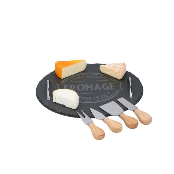 Alpina - 30cm 5tlg. Käseservice-Set Tablett, Messer und Hobel Servierplatte aus Schiefer