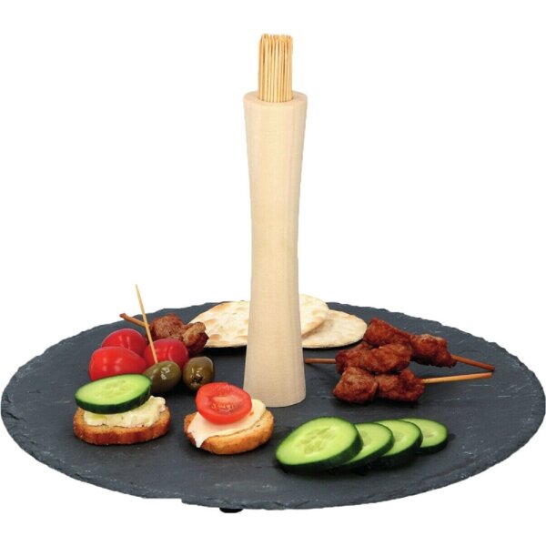 Alpina - Snack-Servier-Set 30 cm Tablett und Sticks, robuster Steinschiefer und Holzgriff