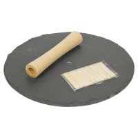 Alpina - Snack-Servier-Set 30 cm Tablett und Sticks, robuster Steinschiefer und Holzgriff