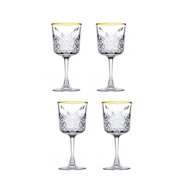 4x Pasabahce Rotweinglas Gin Cocktail Glas „Timeless“ im Kristall-Design, Gold
