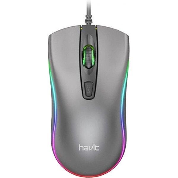 Havit HV-MS72 kabelgebundene USB PC-Maus DPI 1200 Computermaus RGB-Hintergrundbeleuchtung Grau