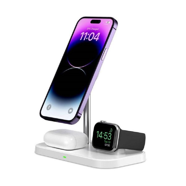 Tech-Protect A22 QI 15W Wireless Magnetic Charger 3in1 für Smartphones mit MagSafe, Kopfhörer, Smartwatch Weiß