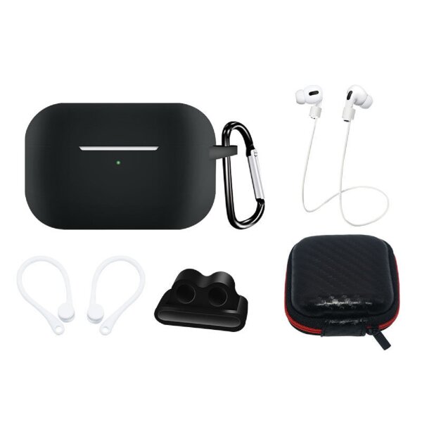 Silikonhüllen-Set für AirPods Pro 2 / AirPods Pro 1 + Hülle / Ohrbügel / Umhängeband / Uhrenarmbandhalter / Karabiner