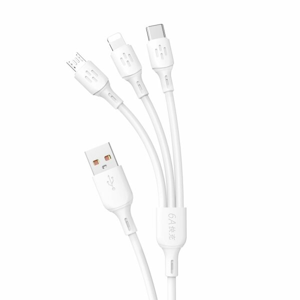 USB-Kabel Ladekabel – USB C / Micro-USB / iPhone-Anschluss 480 Mbit/s 6 A 1,2 m – Weiß