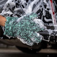 Mikrofaser Waschhandschuh für eine schonende Autowäsche - Saugstarker Auto Wasch Handschuh, auch für schwer zugängliche Stellen, 30x28cm, schwarz-grün