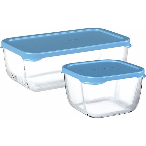 Pasabahce Snow Box Aufbewahrungsset Blau Deckel, 3 Stück - 1200ml + 275cc + 275cc