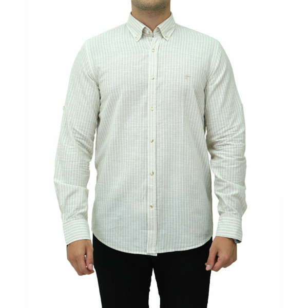 Leinenstoff Hemd | Herren Button Down Outdoor Freizeithemden Casual Style | Flanellhemden Herren Langarm | Beige, 3XL