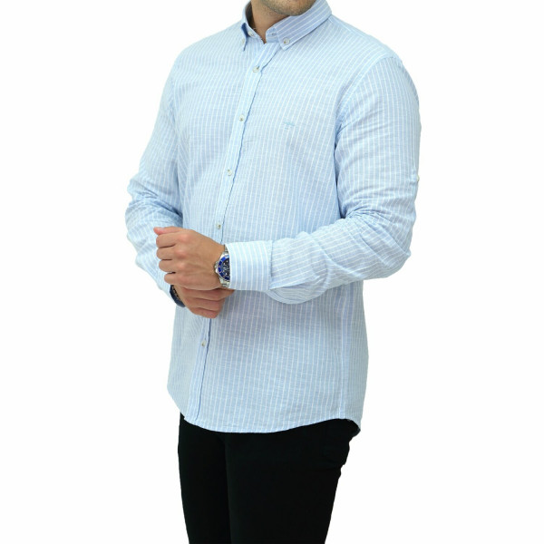 Leinenstoff Hemd | Herren Button Down Outdoor Freizeithemden Casual Style | Flanellhemden Herren Langarm | Blau, M