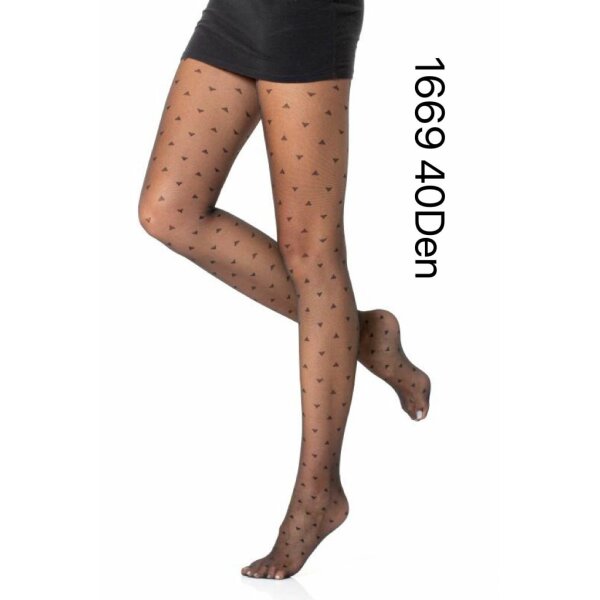 cofi1453® Damen Strumpfhose durchsichtig mit Dreieckmuster 40 Den Baumwollzwickel Schwarz