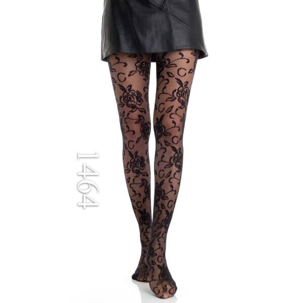 cofi1453® Damen Strumpfhose Durchsichtig mit Blumenmuster Baumwollzwickel Schwarz