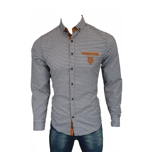 Megaman Patches in Braun Hemd | Herren Button Down Outdoor Freizeithemden Casual Style | Flanellhemden Herren Langarm