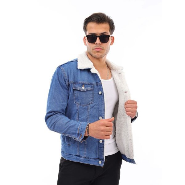 Jeansjacke Sweatjacke Herren Jacke Übergangsjacke Denim Jeans Gefüttert