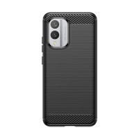 Carbon Case kompatibel mit Nokia X30 flexible Silikon-Carbon-Hülle schwarz