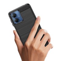 Carbon Case kompatibel mit Samsung Galaxy M34 flexible Silikon-Carbon-Hülle schwarz