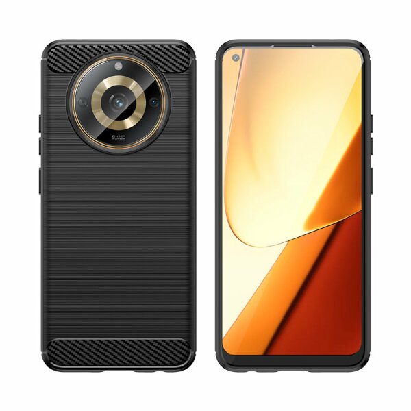 Carbon Case kompatibel mit Realme 11 flexible Silikon-Carbon-Hülle schwarz