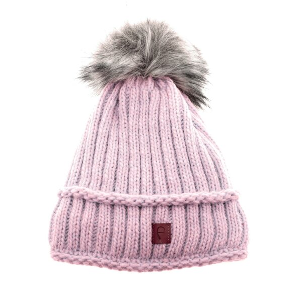 Faera Wintermütze warm gefüttert mit Kunstfell Bommel-Mütze Fleece-Futter Winter Strick-Mütze Beanie-Mütze Damen Herren One-Size