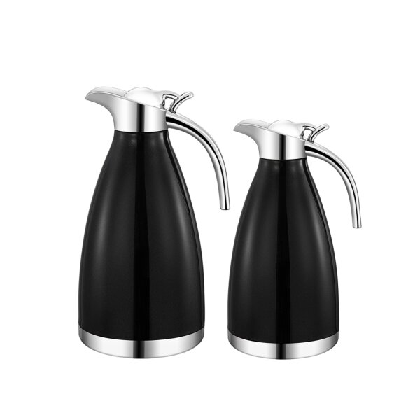 1L+1,5L 2er Set Edelstahl Thermoskanne Isolierkanne Thermosflasche Kaffeekanne Doppelwandig Schwarz