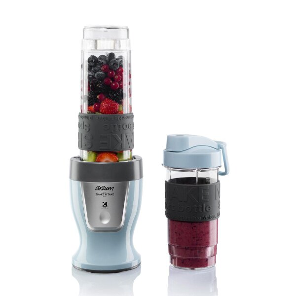 Arzum AR1032 ShakeN Take Personal Blender, BPA-frei, Tropfschutz-Trinkklappe, 570 ml und 400ml Hellblau