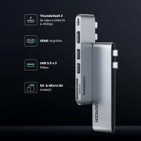 Ugreen 6 in1 Multifunktionsadapter USB-C Kartenlesegerät kompatibel mit MacBook Pro/Air Grau