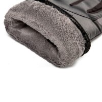 Isolierte Herren-Handyhandschuhe aus PU-Leder Warmhaltend für Winter  – Schwarz