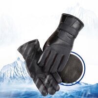 Isolierte Herren-Handyhandschuhe aus PU-Leder Warmhaltend für Winter  – Schwarz