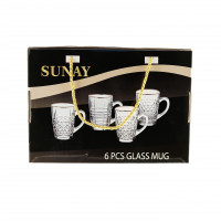 Sunay 6er Gläser-Set mit Henkel Gold-Umrandung 203 ml Trasparent mit Muster
